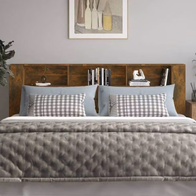 Berkfield Home Headboard Cabinet in Smoked Oak Brown, W: 220 cm, D: 18.5 cm, H: 104.5 cm – 1
