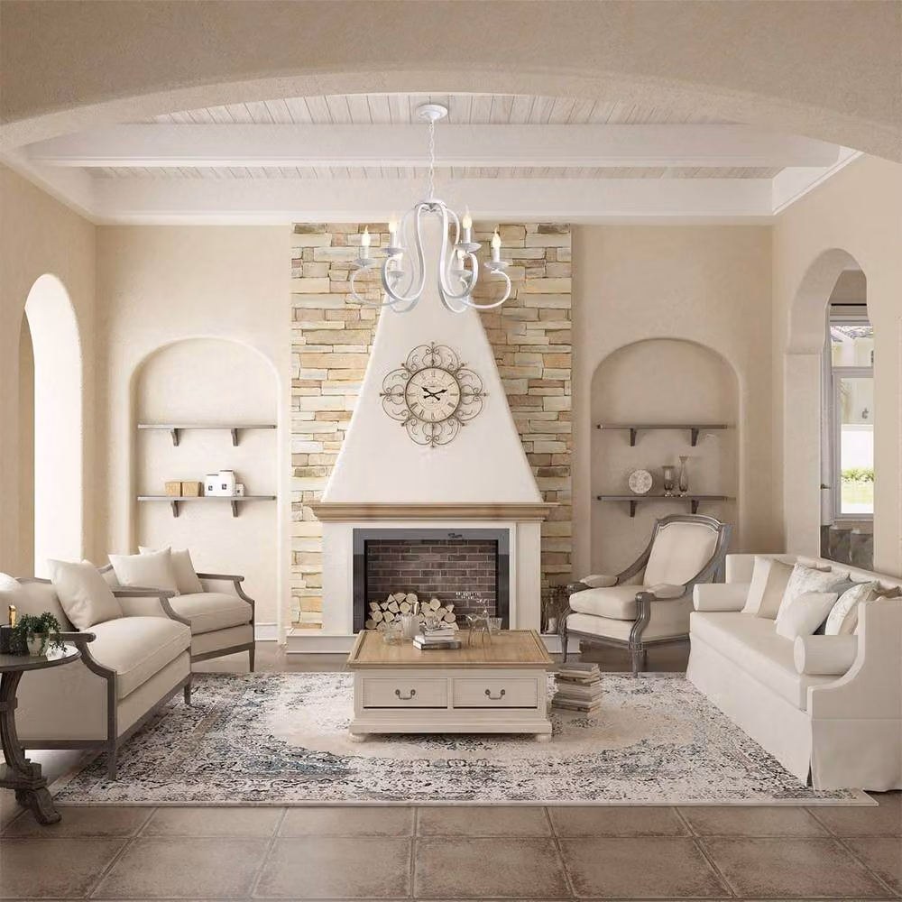 NIVOR 6-Light French Country Vintage Metal Chandelier in White with E14 Pendant Design – 3