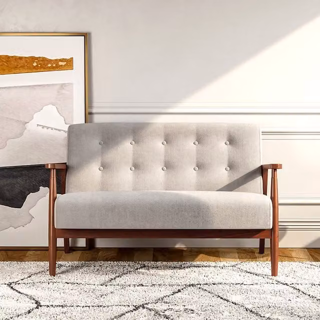Livingandhome Retro Fabric Upholstered Armchair with Solid Wood Frame and Button Detailing, Width: 115 cm