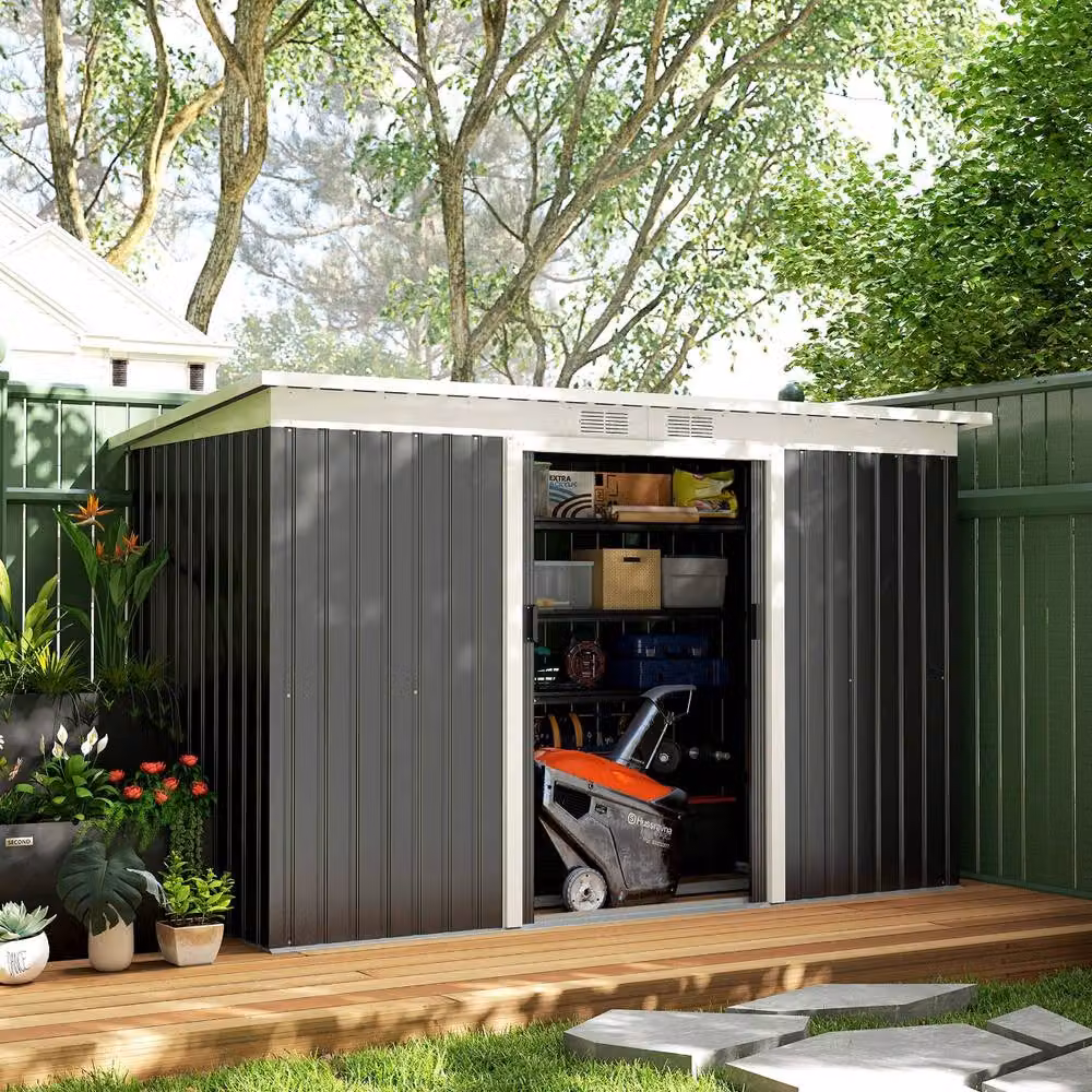 Rolipo Metal Garden Shed with Foundation Kit and Window, Dark Grey, W: 274.3 cm, D: 121.9 cm, H: 188.0 cm – 10