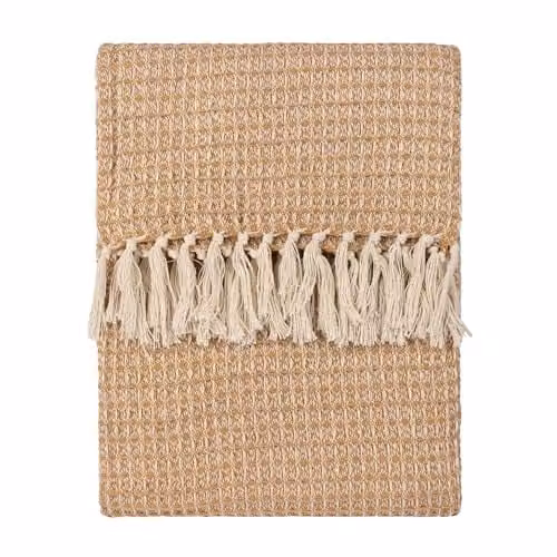 Yard Lorne Waffle Pique Cotton Throw with Fringes in Yellow, W/D/H: 150 x 200 cm