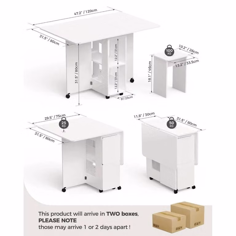 EONLION Modern White Rectangular Dining Table and 4 Chairs Set, W: 100 cm, D: 80 cm, H: 75 cm