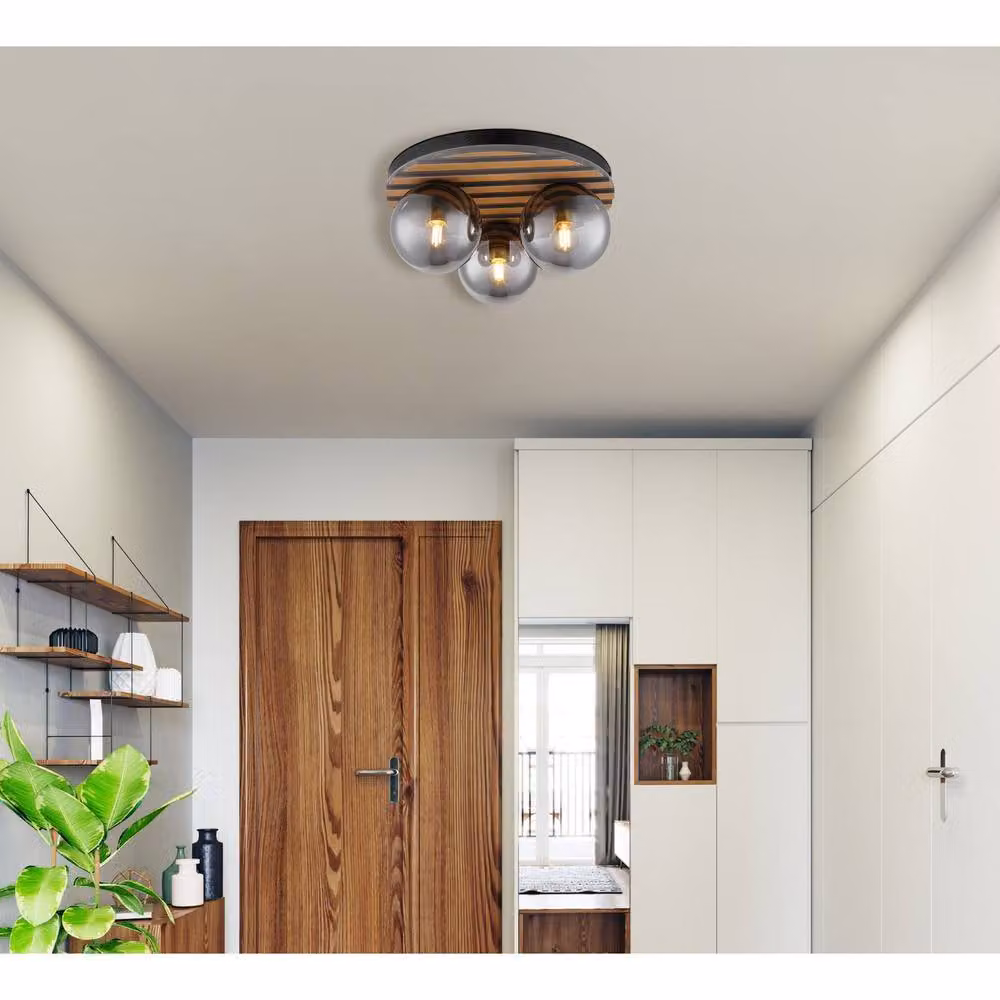 Netlighting Parsons Globe Ceiling Light in Matt Black with Smoke Glass and 3x E27 Sockets – 2