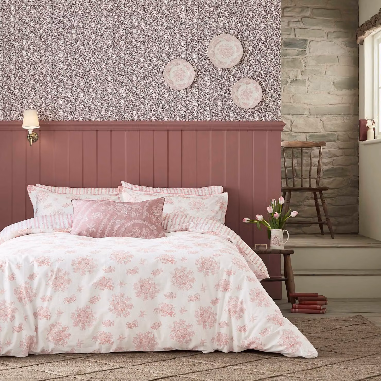 Bedeck of Belfast Asiatic Pheasants Reversible Cotton Percale Duvet Cover Set, Pink, W/D/H: 200 x 200 cm – 2