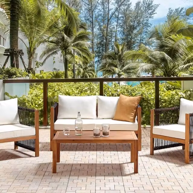 Wyld and Coco Acacia 4 Seater Garden Sofa Set in Brown with Black Rope Accents – 1