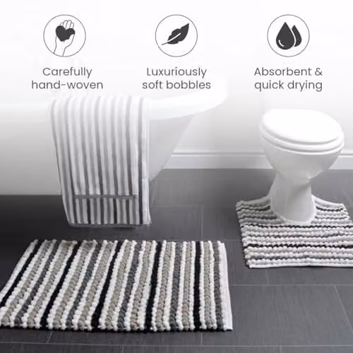 Allure Bath Fashions Striped Chunky Bobble Toilet Mat in Grey, W/D/H: 50 x 50 x 5 cm – 3