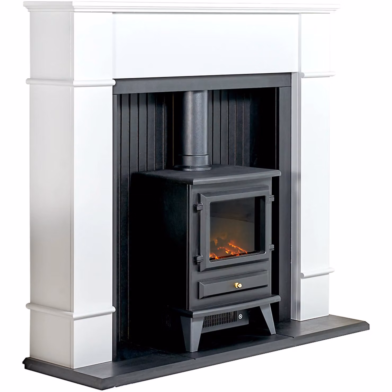 Adam Fires & Fireplaces Oxford Stove Fireplace in Pure White with Hudson Electric Stove in Black, 48 Inch – 3