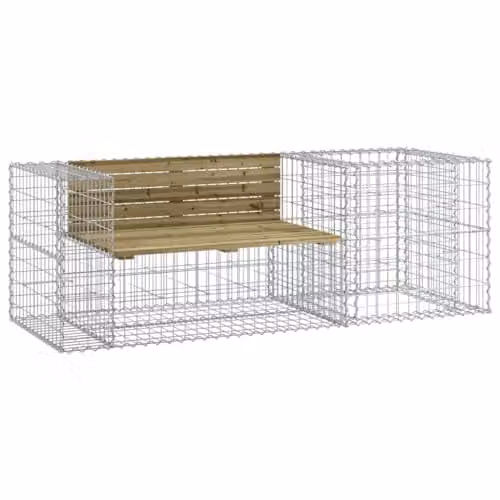 vidaXL Garden Bench with Gabion Basket in Impregnated Pine Wood and Metal, Brown/Grey