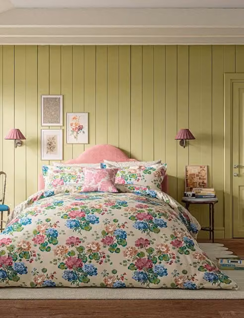LAND & SHORE Lori Floral Pure Cotton Bedding Set, Multicolour, W: 180 cm x L: 200 cm