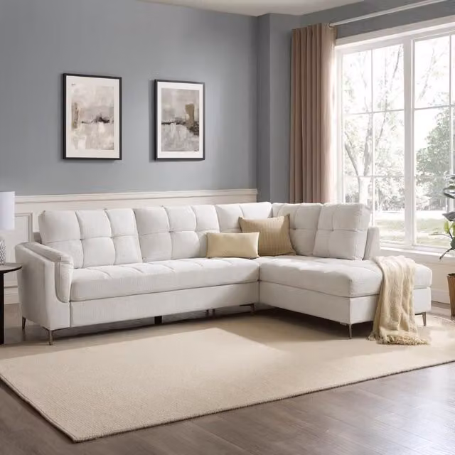 Home Detail Rose Right-Hand Corner Sofa in Cream, 4 Person, W: 266 cm, D: 89 cm, H: 76 cm