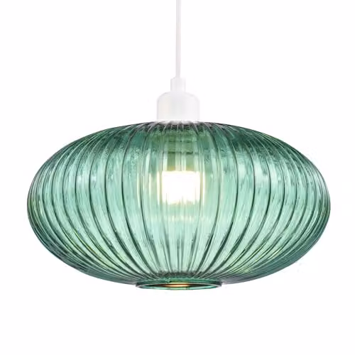 Happy Homewares Modern Oval Ribbed Glass Pendant Lamp Shade in Green, W: 30 cm, D: 17 cm – 1
