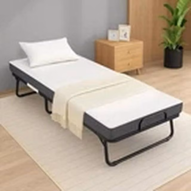 EONLION Single Folding Rollaway Bed with 10cm Memory Foam Mattress and White Metal Frame