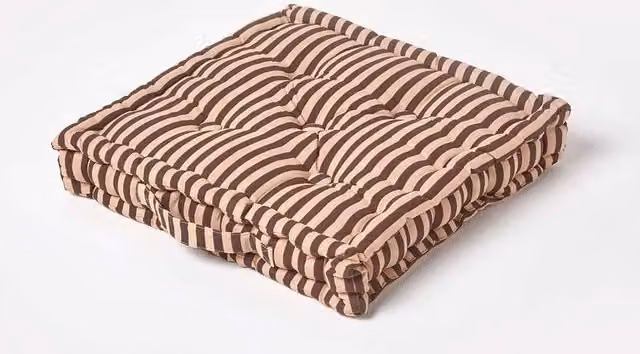 Homescapes Pin Stripe Cotton Floor Cushion in Chocolate and Beige, W/D/H: 50 x 50 x 10 cm – 1
