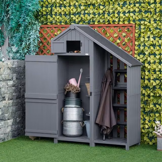 Outsunny Grey Wooden Pent Garden Tool Storage Shed