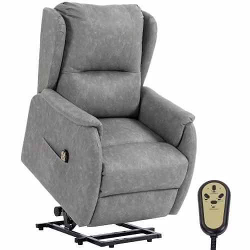 HOMCOM Dual Motor Power Lift Recliner Chair for Seniors in Grey Faux Leather, W/D/H: 76 x 103 x 89 cm – 1