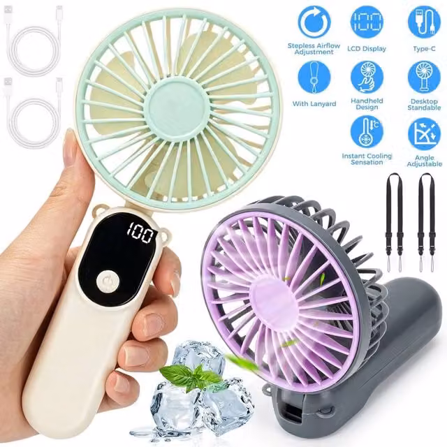 NESTLUNE 2 Pack Mini Rechargeable Portable Handheld and Desk Fan in Multicolour