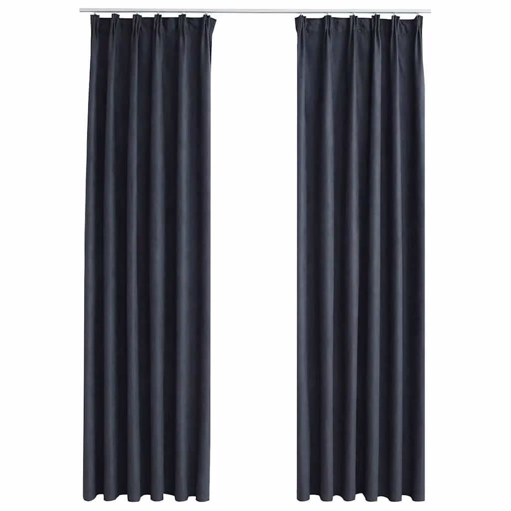 Berkfield Home Blackout Curtains with Hooks, 2 Pack, Anthracite, W: 140 cm, H: 225 cm – 2