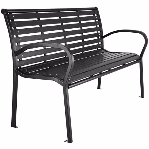 tectake 3 Seater Garden Bench with Powdered Steel Frame and Slats in Black