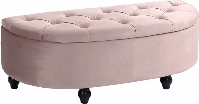 HOMCOM Semi-Circle Bed End Bench Ottoman with Storage, Tufted Upholstered Accent Seat and Rubberwood Legs, Pink, W: 120 cm, D: 42 cm, H: 42 cm – 1