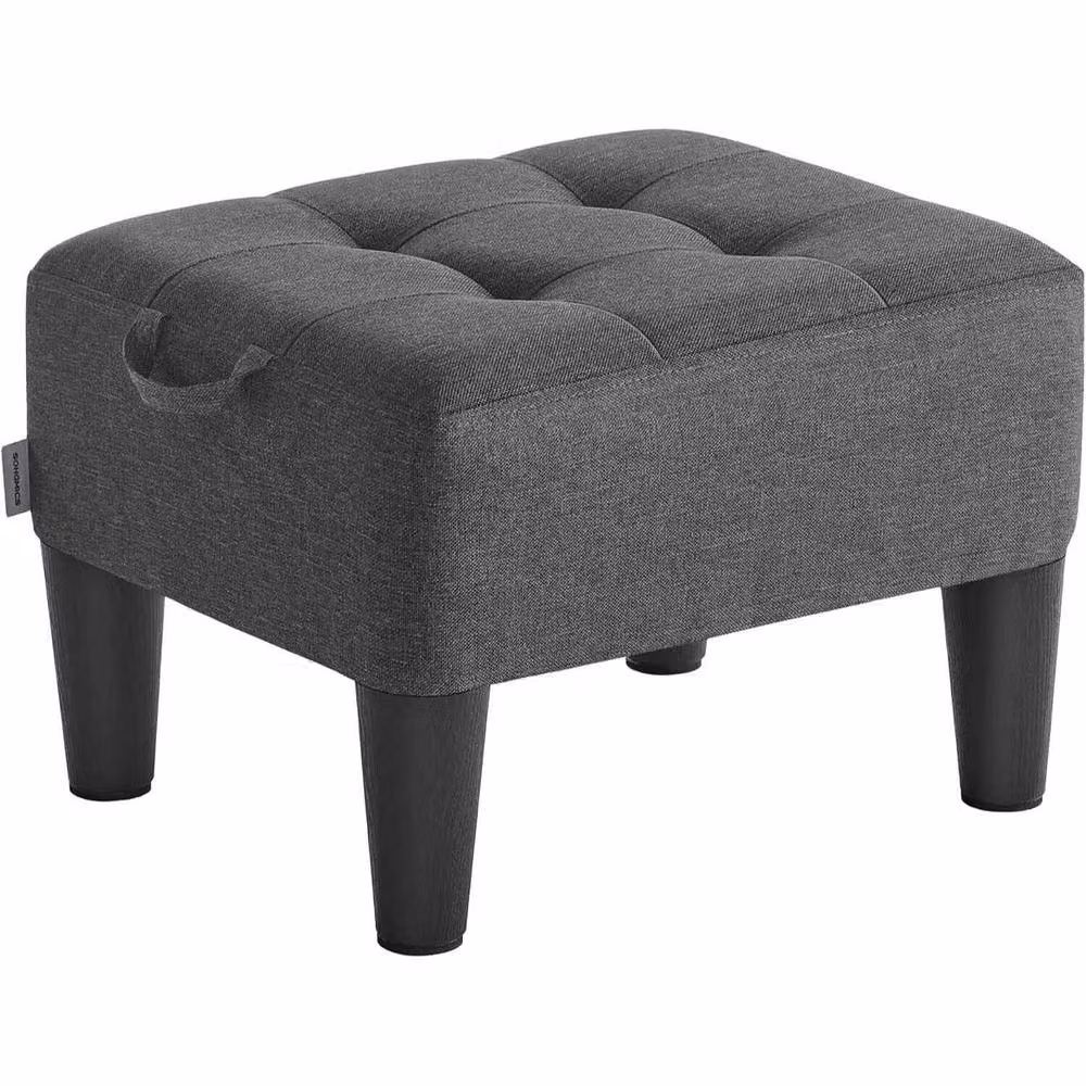 The Bazaarist Linen Ottoman Footstool with Cushioned Seat in Dark Grey and Black – 2