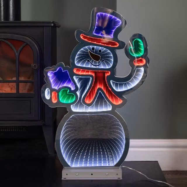 Samuel Alexander LED Infinity Standing Snowman Christmas Decoration, Blue and Multicolour, Height: 56 cm