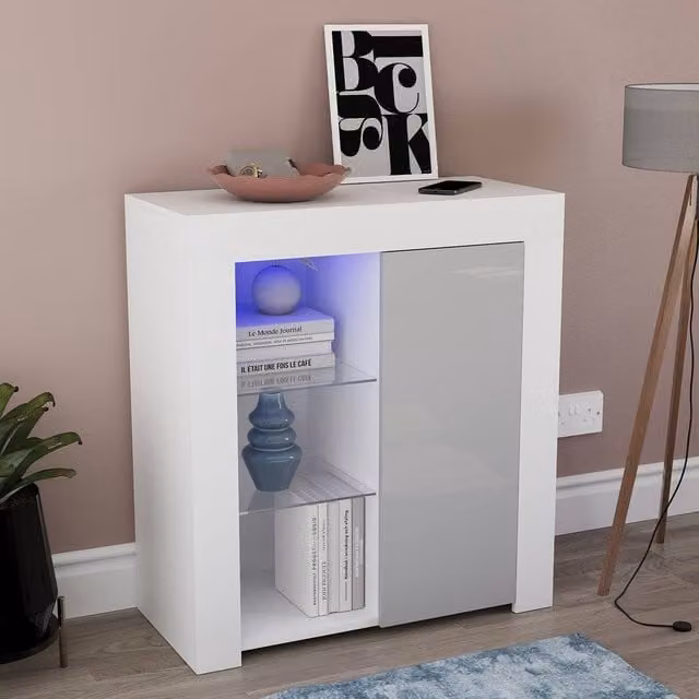 HD Designs Vida Designs Azura 1 Door LED Sideboard in Grey – 1