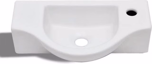 Berkfield Home Elegant D-Shaped Ceramic Wall Hung Bathroom Sink Basin with Faucet Hole, White, W: 45 cm, D: 25 cm, H: 12 cm