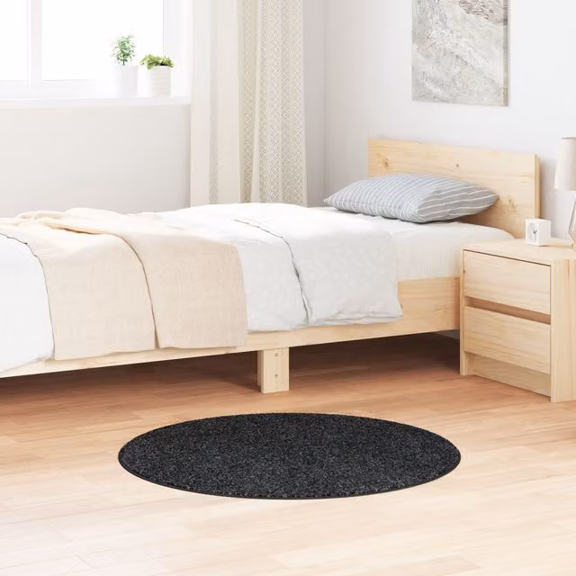 Berkfield Home Round Shaggy Rug with Non-Slip Latex Backing, Dark Grey, Diameter: 90 cm
