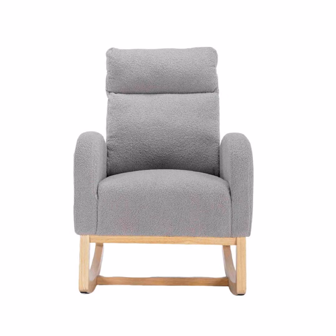 Aosom.UK Modern Mid-Century Rocker with Solid Wood Legs and Light Grey Bouclé Padded Seat, H x W x D: 104.5 x 71 x 71 cm – 2