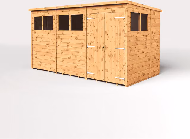 Empire Sheds Empire 12x6 Modular Pent Garden Shed with Double Doors and Windows in Brown
