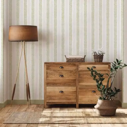 Rasch Chelsea Stripe Botanical Wallpaper in Green Matt Paper – 2