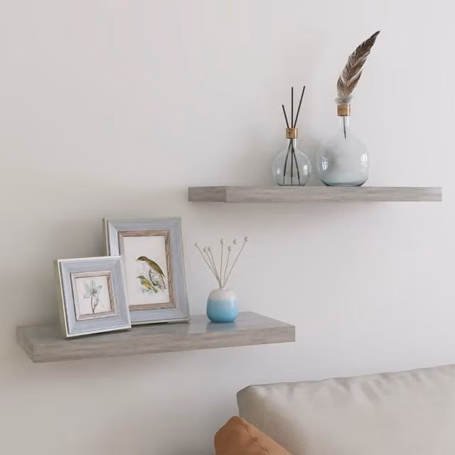 Berkfield Home Floating Wall Shelves, 2 Piece Set, Concrete Grey MDF and Metal, W: 60 cm, D: 23.5 cm, H: 3.8 cm – 1