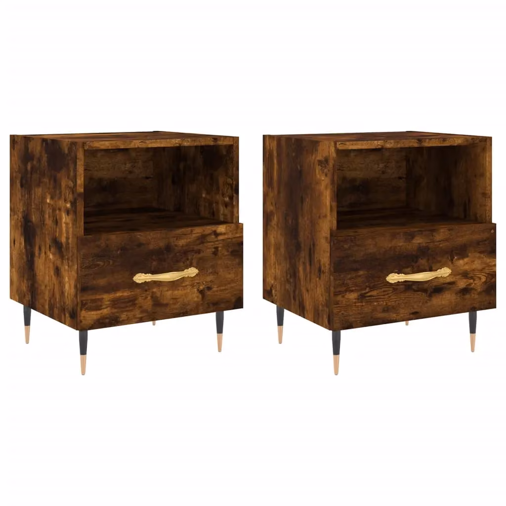 Berkfield Home Set of 2 Smoked Oak Bedside Cabinets in Brown, W/D/H: 40 x 35 x 47.5 cm – 2