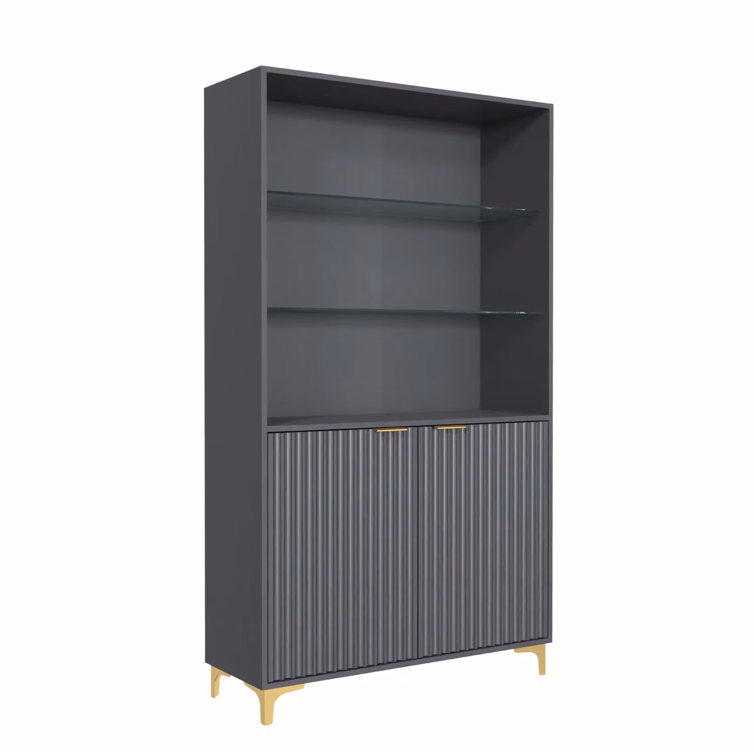 Creative Furniture Tide Crest Modern Fluted Display Cabinet in Dark Grey, Height: 175 cm – 2