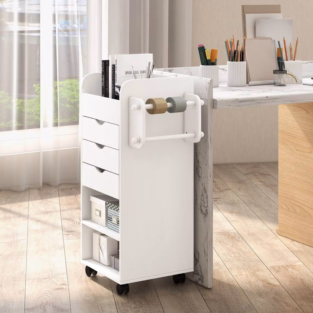 Gymax Mobile Storage Cabinet Rolling Utility Cart in White – 4