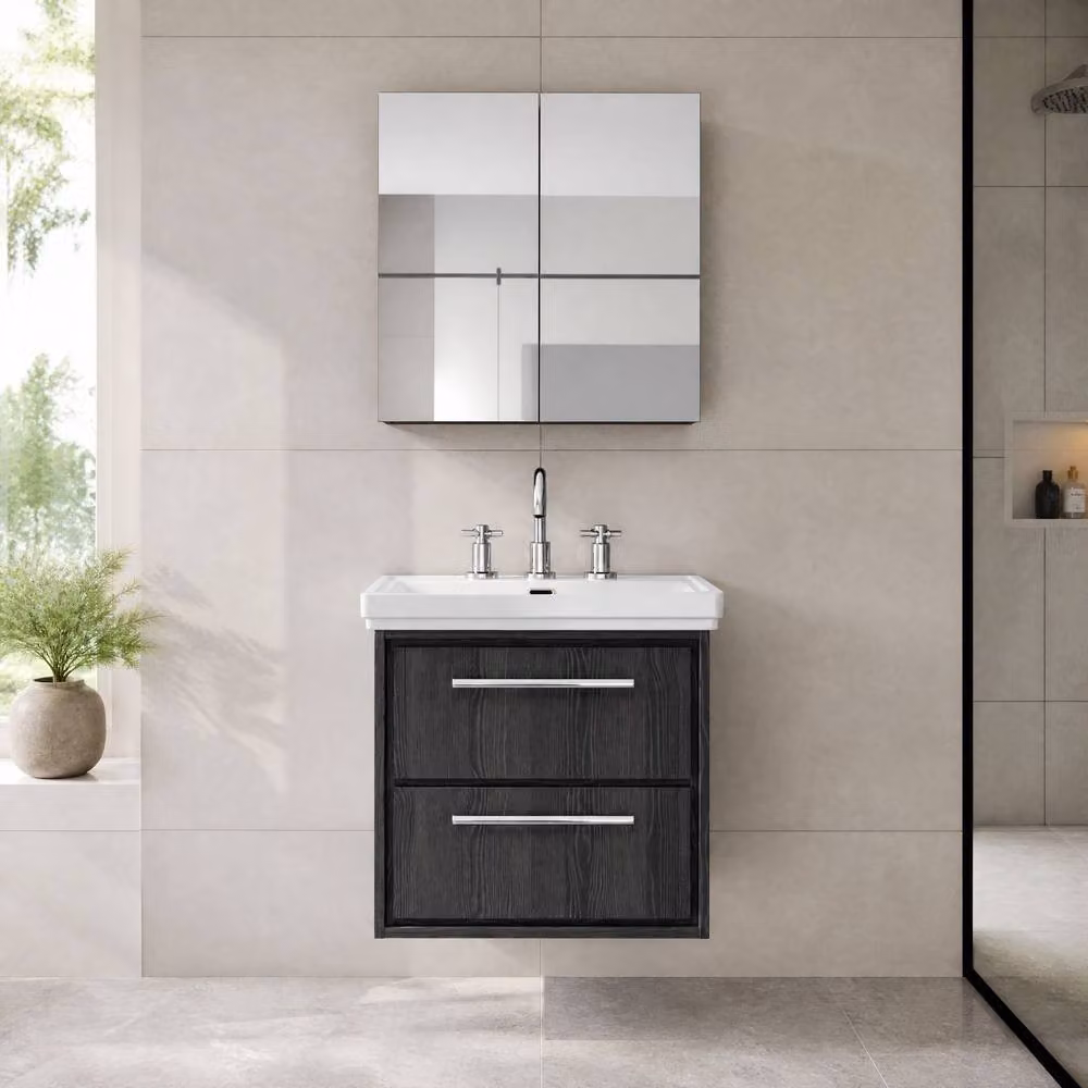 Balterley Longnor Wall Hung 2 Drawer Bathroom Vanity Unit with Rectangular Basin, Graphite Grey, W: 63.0 cm, D: 47.1 cm, H: 60.5 cm – 2