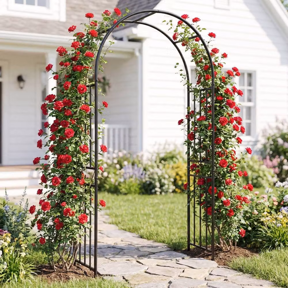 Costway Metal Garden Arbor and Wedding Arch in Black with 8 Ground Stakes – 2