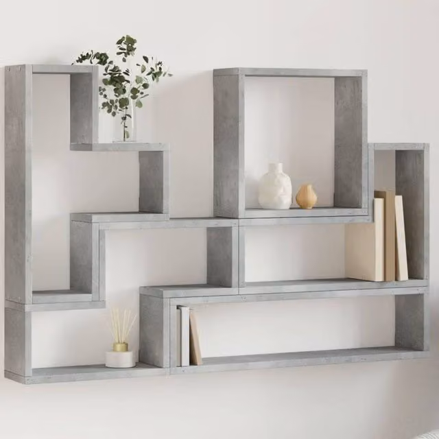 Berkfield Home Wall Mounted Cube Shelf in Grey MDF, W: 96 cm, D: 12 cm, H: 64 cm