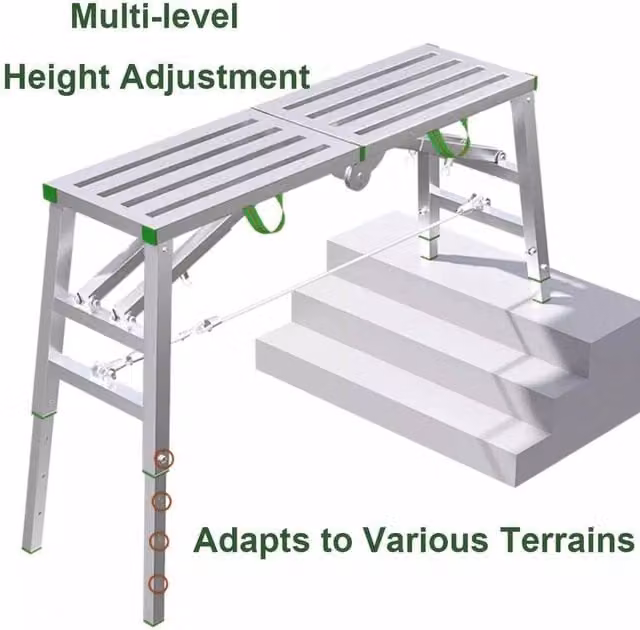 VOGREX Heavy Duty Foldable Adjustable Steel Hop-Up Platform Ladder in Silver W: 120 cm, D: 120 cm, H: 150 cm – 1