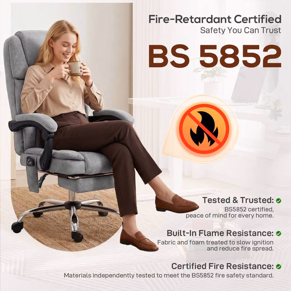 STILVORA Grey Velvet Executive Office Chair with Footrest and Headrest – 8