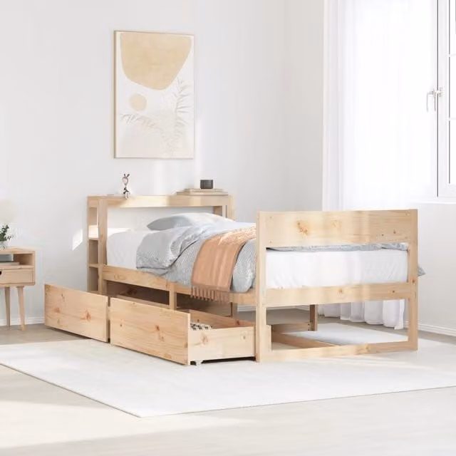 Berkfield Home Rustic Solid Wood Pine Bed Frame in Brown, W/D/H: 90 x 200 cm