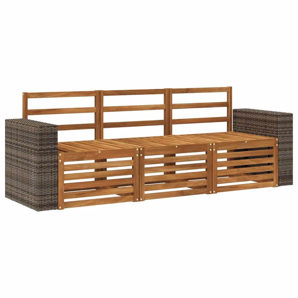 Berkfield Home 3-Piece Modern Garden Sofa Set in Brown Solid Acacia Wood – 2