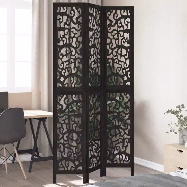 Berkfield Home 3-Panel Black Solid Paulownia Wood Room Divider – 1