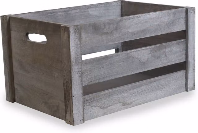 Red Hamper Deep Vintage Crate in Grey, Solid Wood, Medium