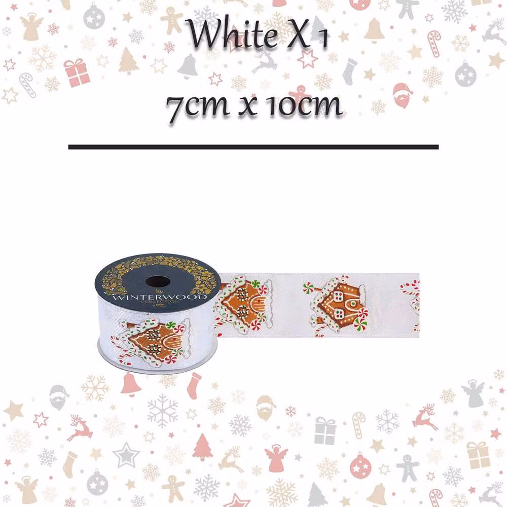 VFM e-Store White Christmas Ribbon Garland for Festive Parties, W: 7 cm, H: 10 cm – 2