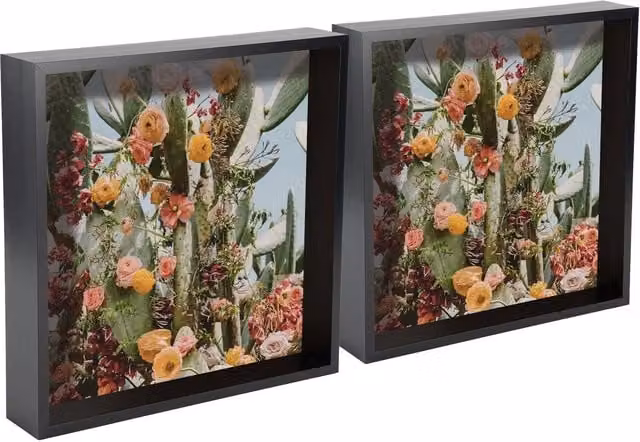 Nicola Spring Pack of 2 Black Square 3D Deep Box Photo Frames, W/H: 25.4 x 25.4 cm