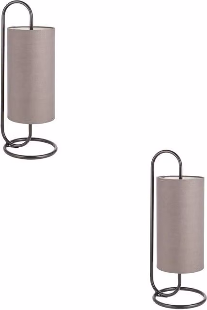 Loops 2 Pack Modern Matt Black Oval Table Lamps with Grey Fabric Shades