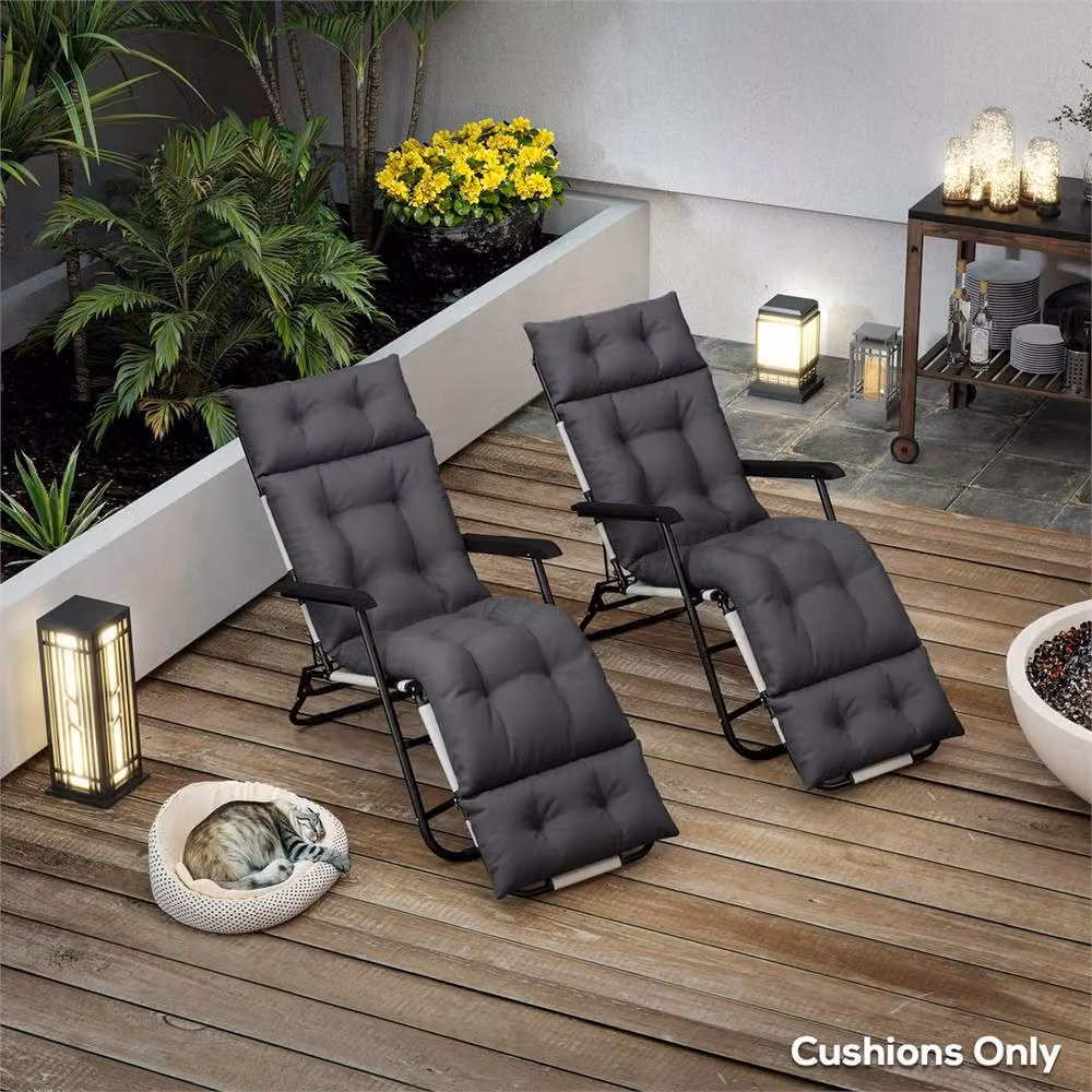 KORVIXA Grey Polyester Sun Lounger Cushions with Foam Filling – 3