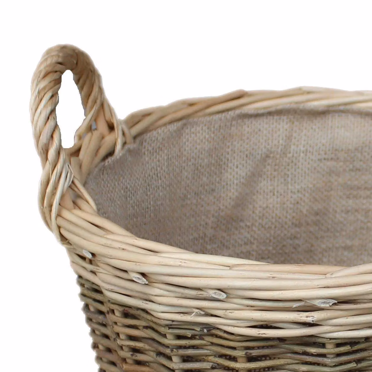 Red Hamper Unpeeled Wicker Log Basket with Hessian Lining in Brown, Diameter: 33 cm – 2
