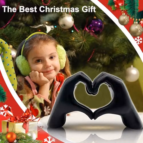 Huhote Modern Heart Hands Sculpture, Black Minimalist Love Gesture Tabletop Decor – 5